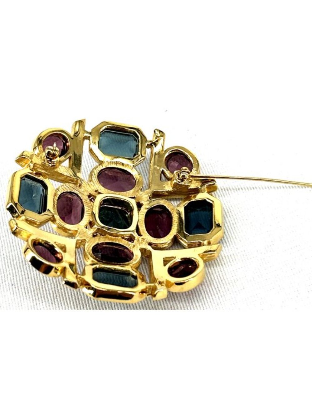 Swarovski Crystal Brooch Multicolored Cushion Cut Baguette Pave 2.5" - Picture 4 of 5